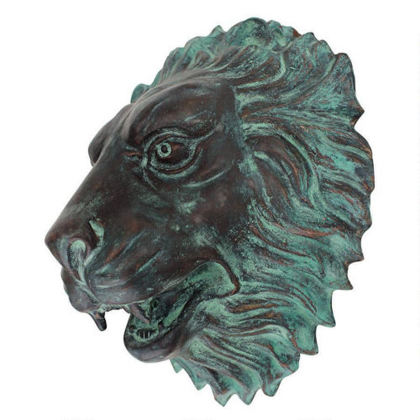 Side View Lion Head Piped Bronze Garden Wall Mask Sculpture